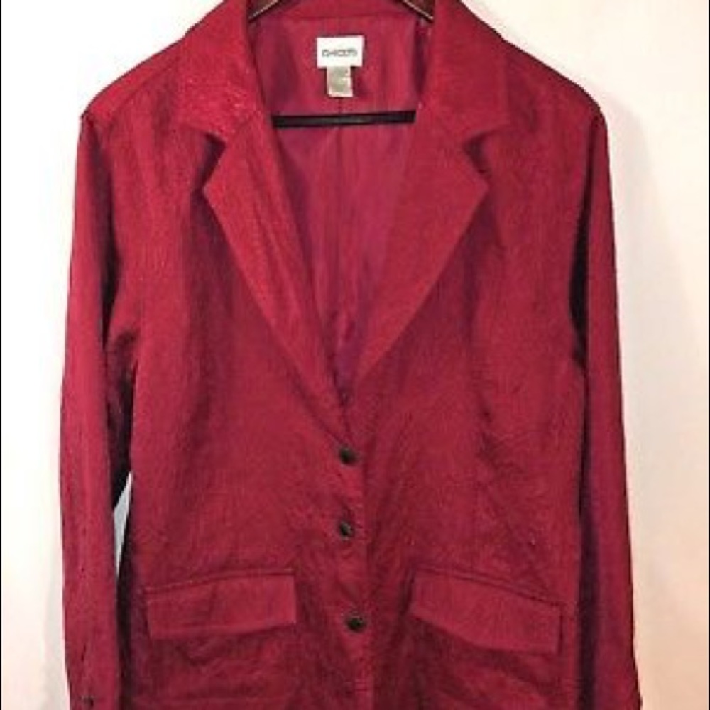 Chicos Womens Size 3 XL Burgundy Blazer Jacket